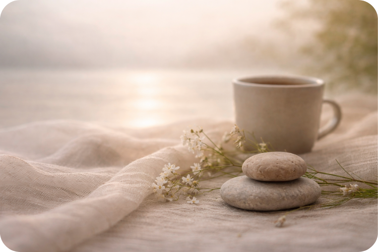 Reflections - Tea, Meditation, Calm Ocean Sunset